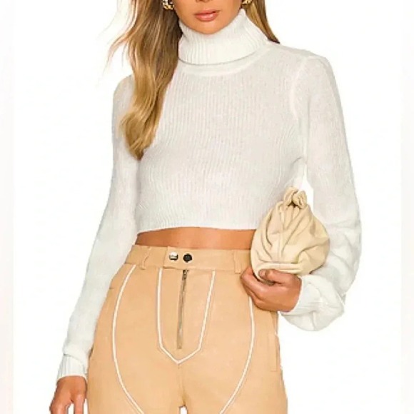 Camila Coelho Sweater Cropped turtleneck long sleeve ribbed wool top revolve - Picture 1 of 5